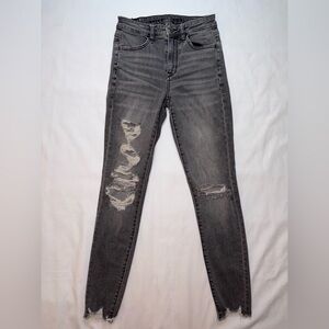 American Eagle Size 0 Black Distressed Super Hi Rise Skinny Jegging Jeans